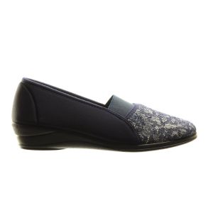 Blauwe Mocassin Pantoffel Met Lycra Stof