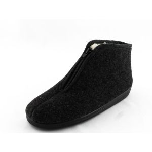 Dames Pantoffel Hoog Zwart Met Schapenwol