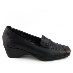 Damesschoenen Mocassin Zwart Leder Hiel Flexstyle