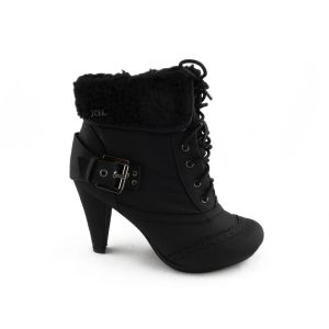 Enkellaars Zwart Hoog Wol Riem Veter