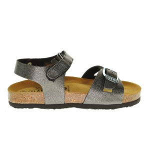 Plakton Lederen Meisjessanaal Zwartglitter Gesp En Velcro