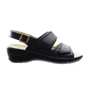Zwarte Lederen Geklede Sandaal Voor Steunzolen